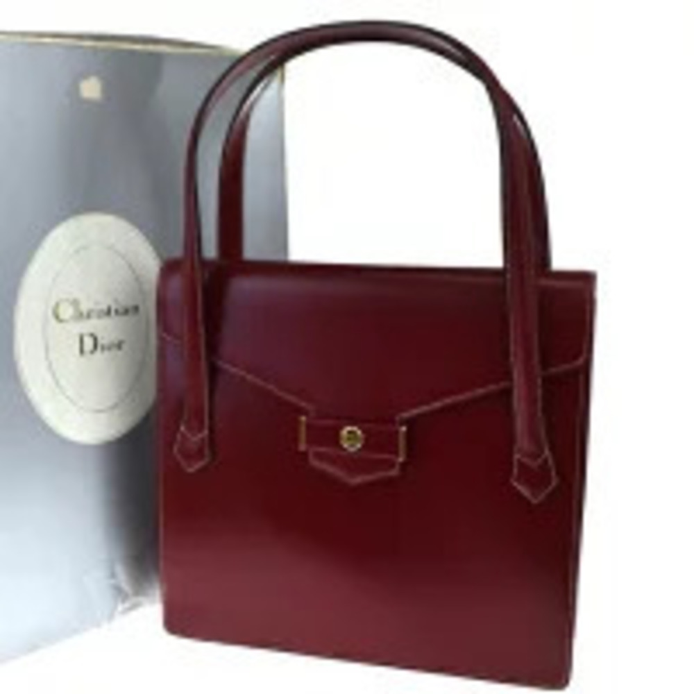 Christian Dior burgundy box leather handbag clasp Red
